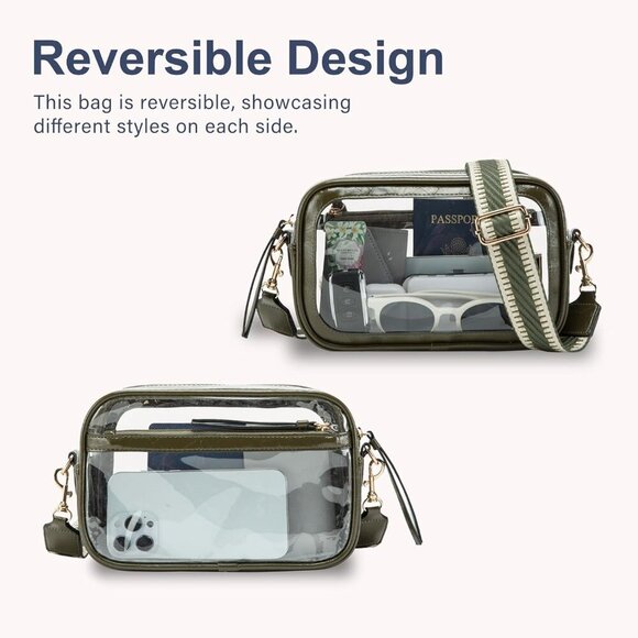 Stylish Clear Purse for Stadium Events - 9.8" x 2.7" x 6.3" - Midnight Green - Picture 2 of 7